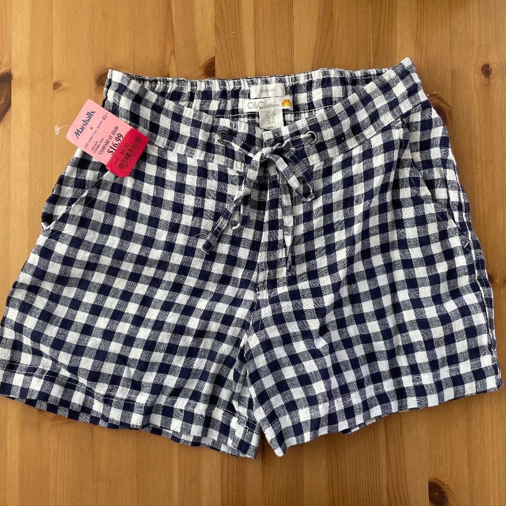 Checkered stretchy waist shorts